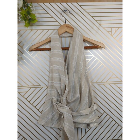 Zara Women's Halter Tan Stripe Sleeveless Ruched Crop Top Tie Front Size XS - Picture 2 of 7